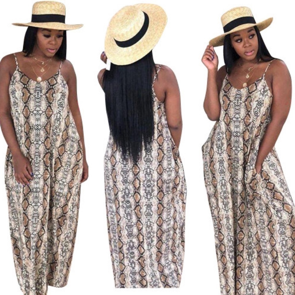 Women’s Snake Print Side Pockets Maxi Dress Size M - Picture 13 of 13